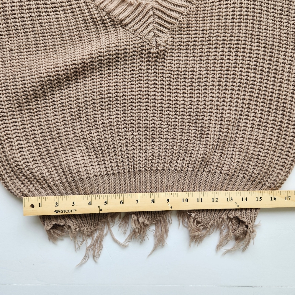 Pink Lily Distressed Frayed Sweater Taupe Long Sleeves Cute Soft Cozy Medium - Picture 16 of 16